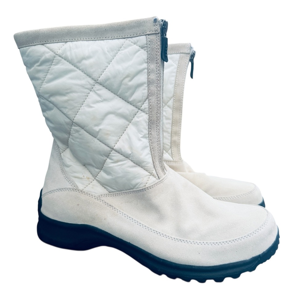 Lands‎ End Womens White Quilted Suede Front Zip Winter Snow Boots 10B